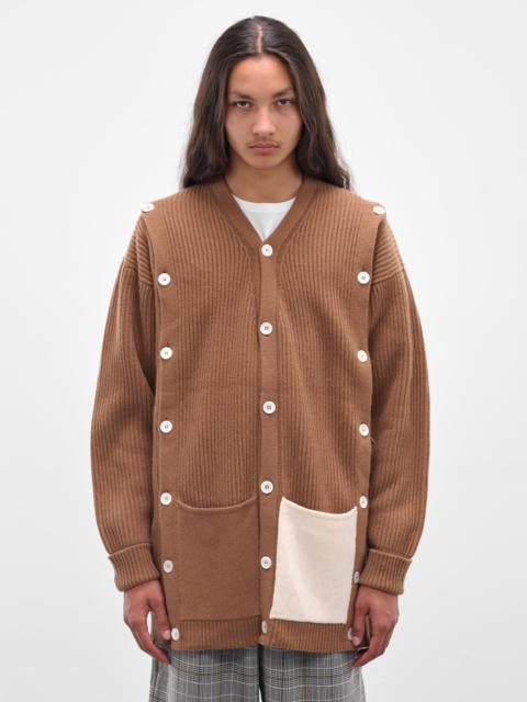 Beige Cashmere Rib-Knit Buttoned Cardigan