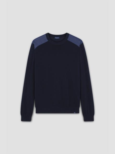 FRESCO COTTON CREWNECK SWEATER WITH DENIM DETAILS