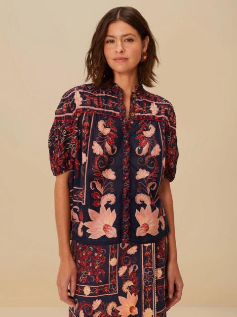 Boho Floral Scarf Navy Blue Blouse