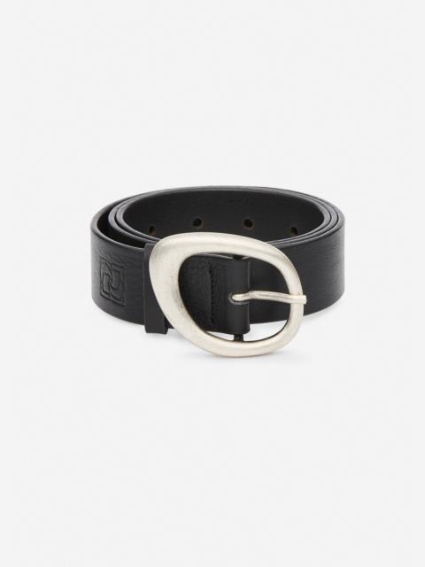 Fluid buckle leather belt in black and silver