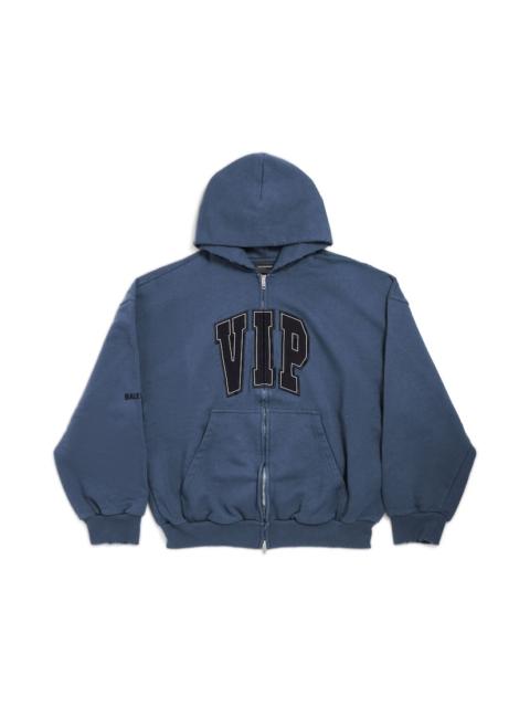 Vip Team Logo Shifted Zip-up Hoodie in Dark Blue