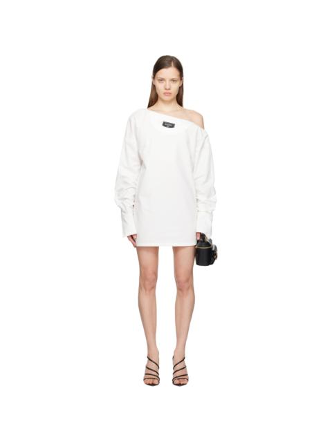 White Open Neck Asymmetric Shirt Minidress