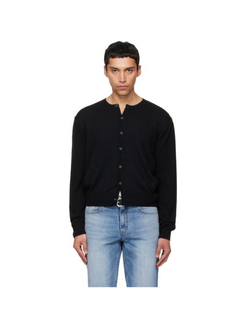 Black Super Fine Wool Crew-Neck Cardigan