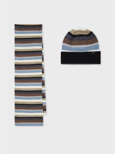Black and Blue 'Seasonal Stripe' Beanie and Scarf