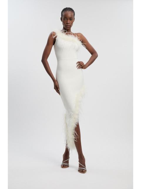 Feather Figure Form Bandage Knit Maxi Dress