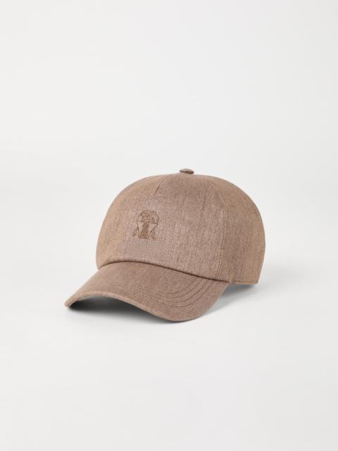 Linen and virgin wool sparkling twill baseball cap with embroidered logo