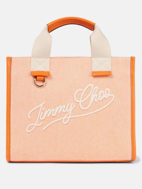 Logo leather-trimmed canvas tote bag