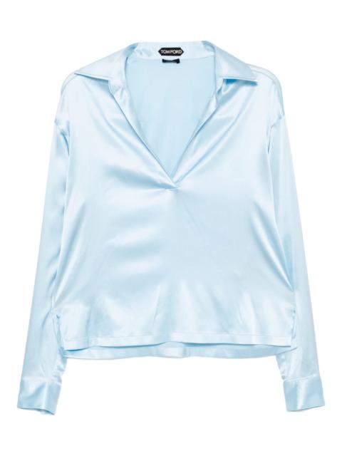 Tom Ford Logo-embroidered Satin Polo Top