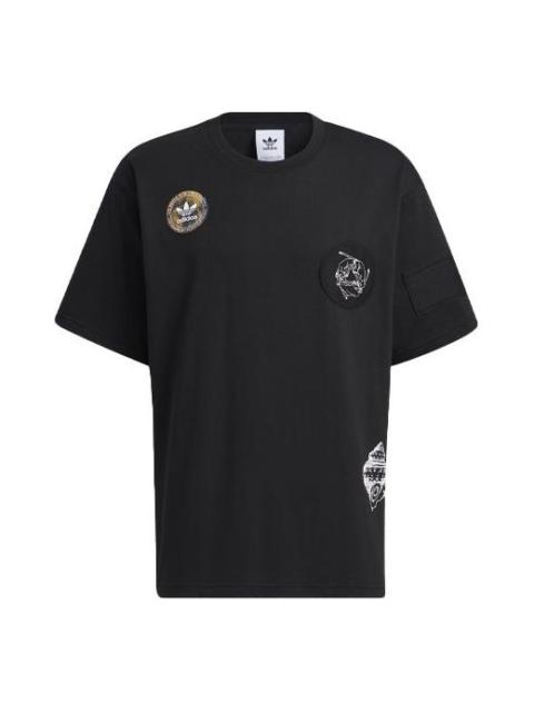 adidas originals Pattern Logo Round Neck Short Sleeve Black HA1495