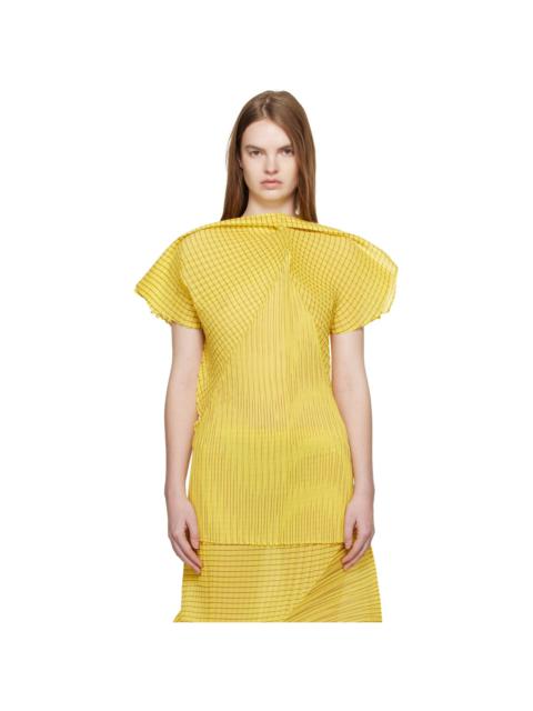 Yellow Generic Stripes Machine Pleats Blouse