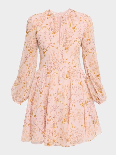 Floral Georgette Long-Sleeve Mini Dress
