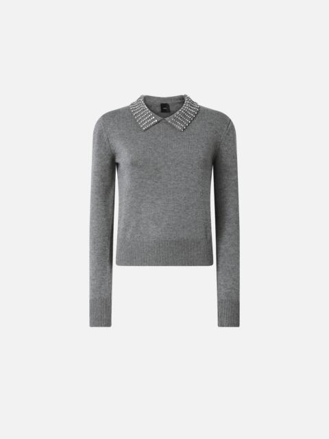 SWEATER WITH COLLAR AND RHINESTONES