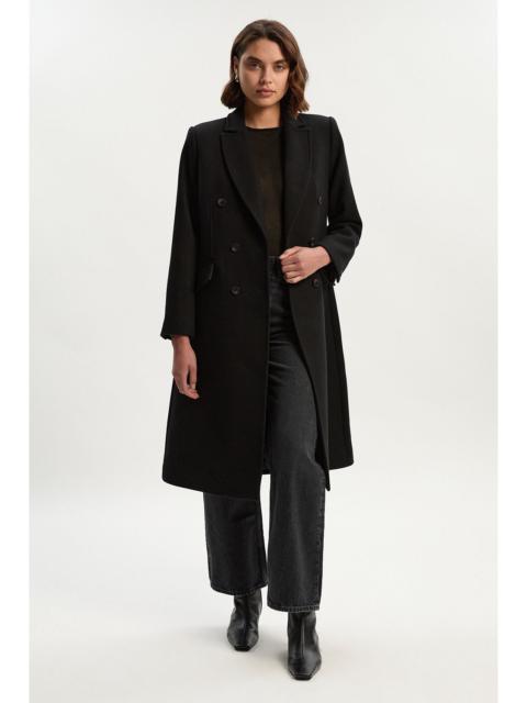 Wool Fitted Double Breasted Tailored Midi Coat