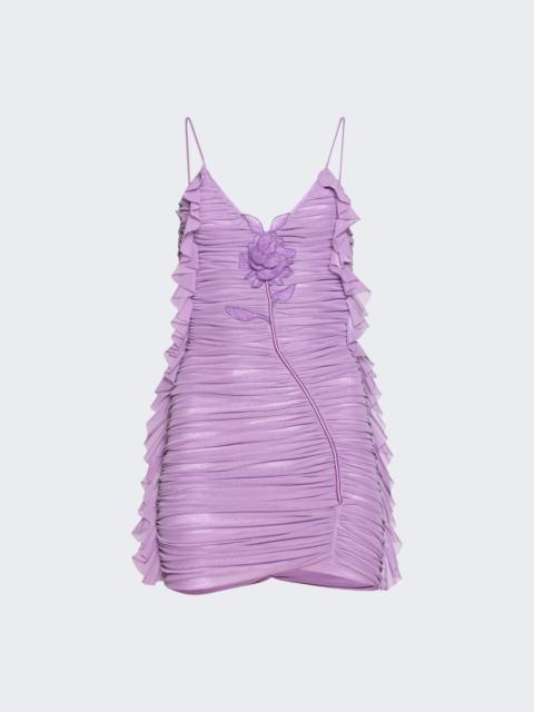 Lace Rose Embroired Detail Asymmetric Ruched Dress Lilac