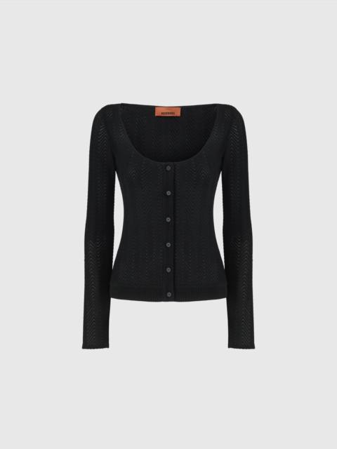 Tone-on-tone cotton and zigzag viscose cardigan