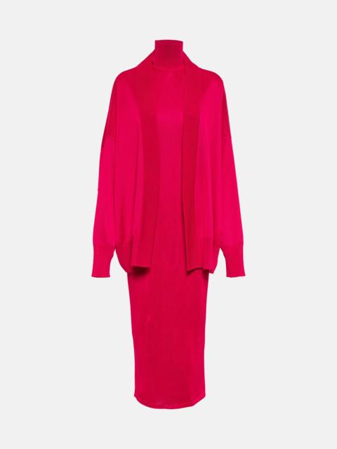 Cardigan high-neck midi dress