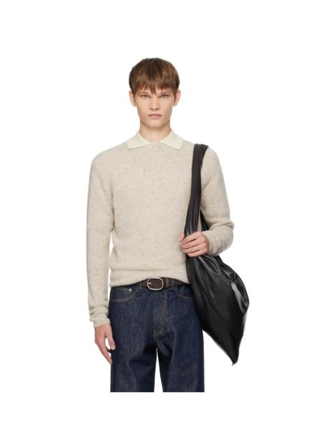 Beige Cashmere Melange Knit Sweater