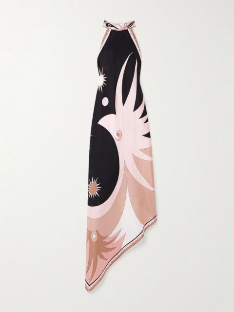 Open-back silk-twill halterneck midi dress Pink