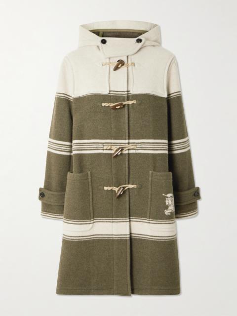 Hooded Striped Wool And Cotton-blend Coat