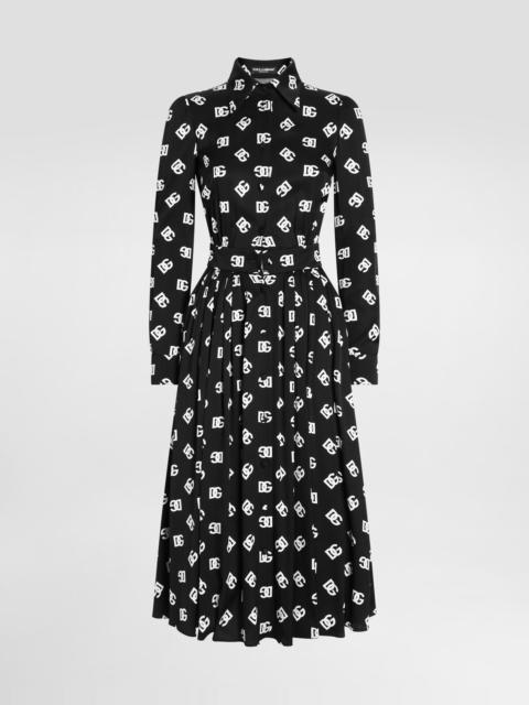 Charmeuse calf-length dress with all-over DG print
