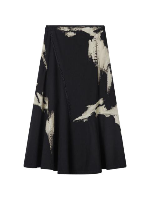raw-edge patterned skirt