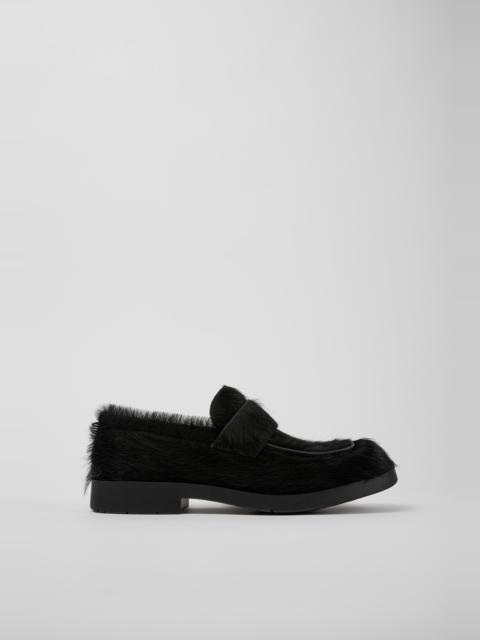 Black long calf hair leather loafers