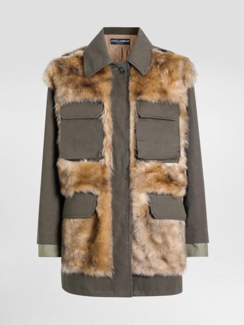 Long jacket in resin-coated gabardine