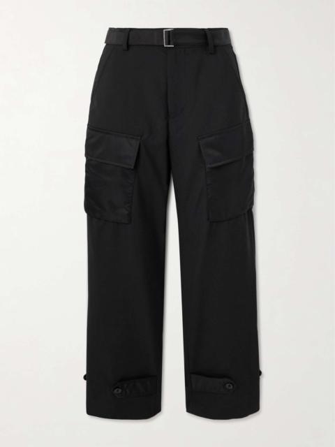 Belted shell-trimmed grain de poudre straight-leg cargo pants