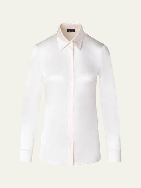 Button Down Silk Satin Stretch Blouse