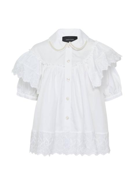 Cropped Puff Sleeve Ruffle Blouse