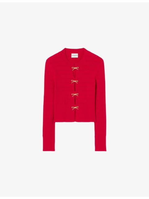 Bow-Embellished Stretch-Knit Jumper