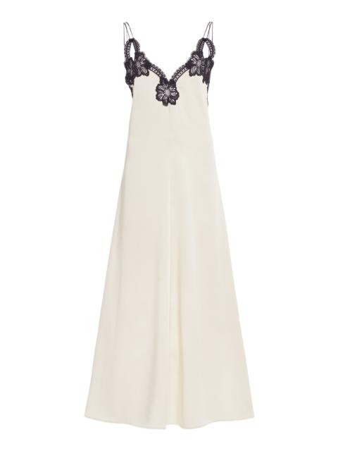 Embroidered Crepe Satin Midi Dress green