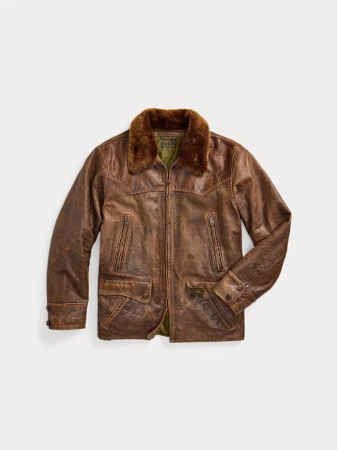 Shearling-Collar Leather Car Coat