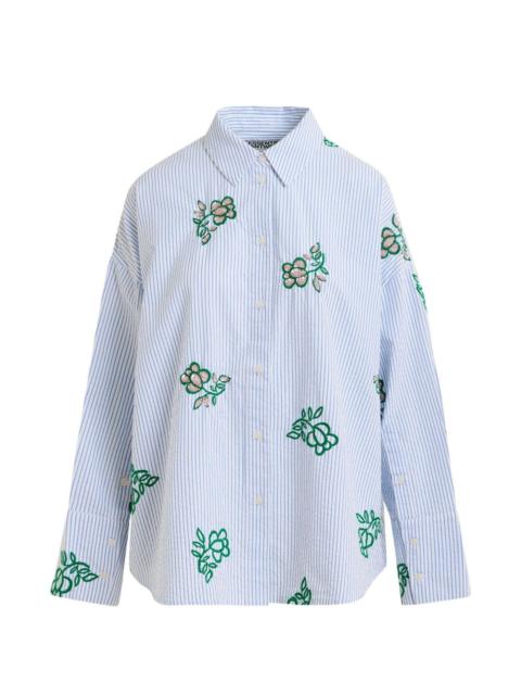 pinstripe floral-embroidered shirt