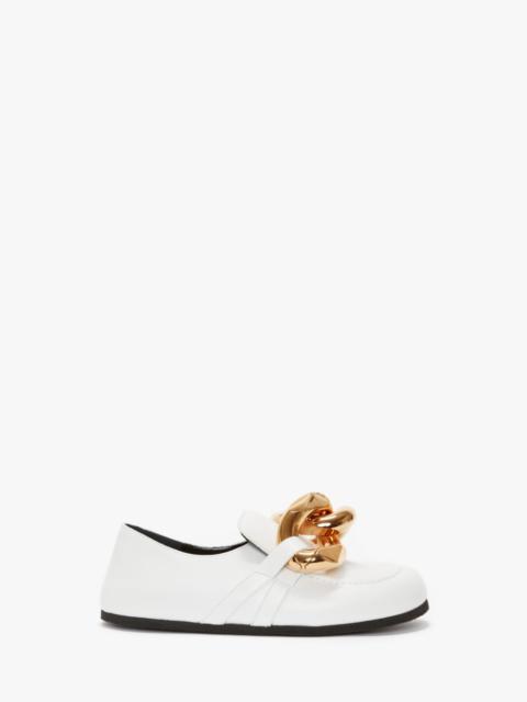 CLOSED BACK LEATHER CHAIN LOAFERS