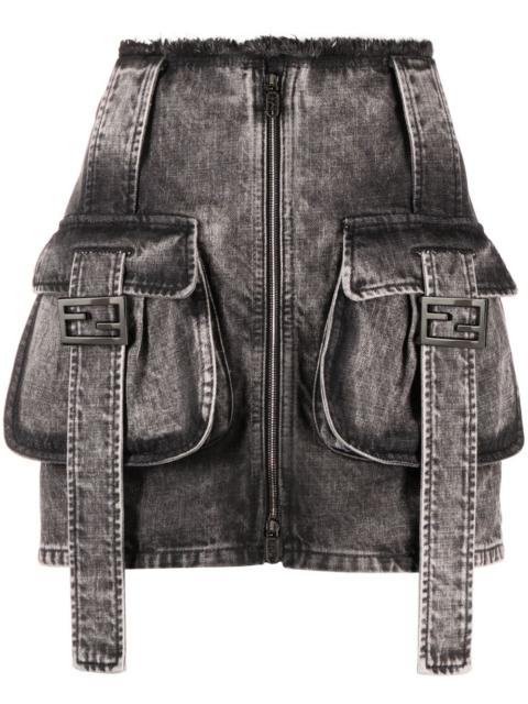 stonewashed denim cargo skirt