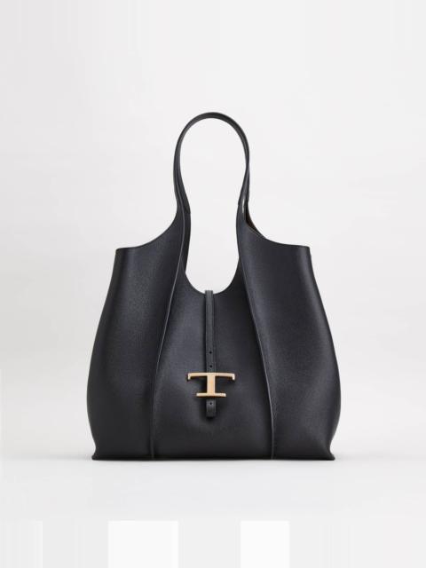 T TIMELESS SHOPPING BAG IN LEATHER MEDIUM - BLACK