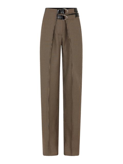 Belted Wool Straight-Leg Pants multi