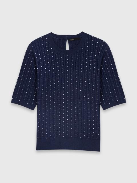 Round-neck rhinestone jumper