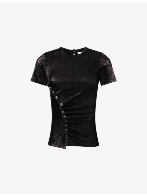Asymmetric Short-Sleeve Stretch-Lurex Top
