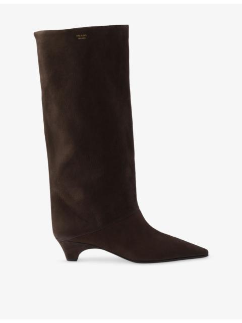 Pointed-Toe Leather Knee-High Boots