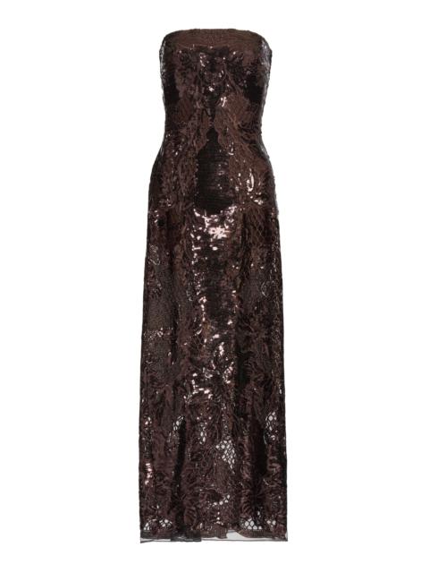 Sequined Tulle Midi Dress brown