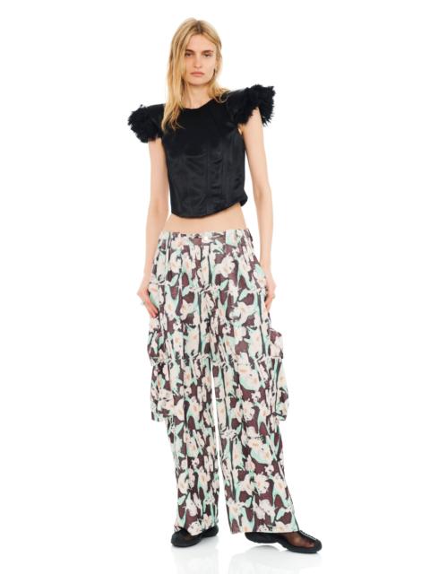 BLACK PAINTED DAISY PLEATED CARGO PANT