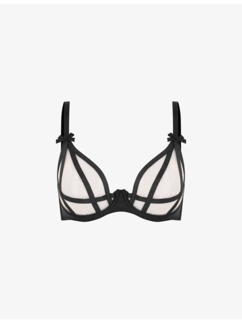Briella bow-embellished plunge mesh underwired bra