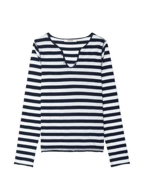 striped embellished long-sleeve T-shirt