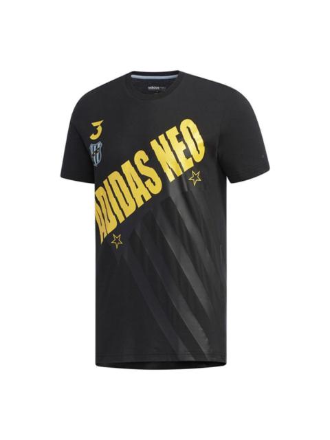 adidas neo M Fav Brnd Gr T Large Logo Printing Knit Sports Short Sleeve Black EI4513