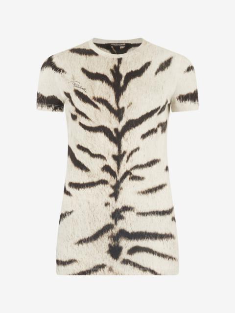 Woman T-Shirt With White Tigresse OGAT X Roberto Cavalli Print