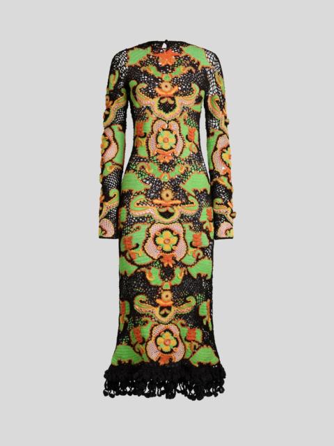 LONG COTTON DRESS WITH CROCHET-EFFECT FLORAL MOTIF