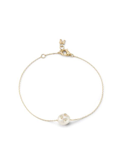 14K Yellow Gold Diamond, Pearl Bracelet white