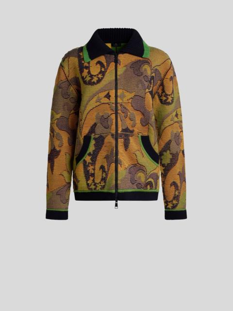 JACQUARD CARDIGAN WITH ZIP AND FLORAL PAISLEY MOTIF